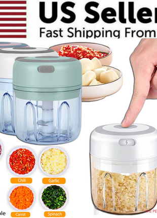 Electric 300ML Garlic Press Chopper Chili Onion Fruits Meat Mincer Puce Gaia