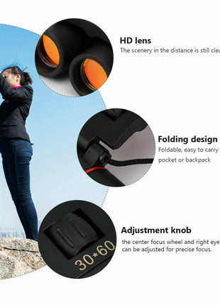 Binoculars 30x60 Zoom Outdoor Travel Compact Folding Telescope Hunting Puce Gaia