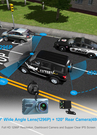 Touch Screen Dash Cam 4" 1080P Dual Lens Car DVR Recorder Front And Puce Gaia