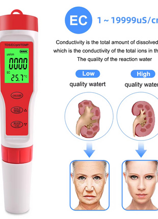 4 in 1 Digital PH EC Meter LCD Tester Pocket Hydroponics Aquarium Puce Gaia