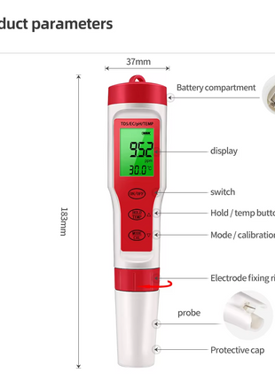 4 in 1 Digital PH EC Meter LCD Tester Pocket Hydroponics Aquarium Puce Gaia
