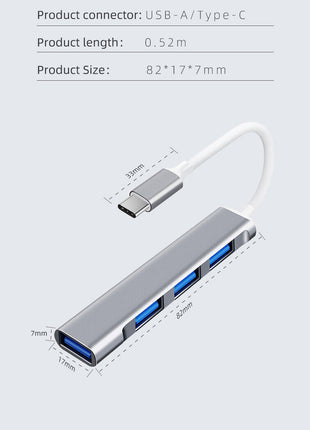 USB-C Type C to USB 3.0 4 Port Hub Splitter For PC Mac Phone MacBook Puce Gaia