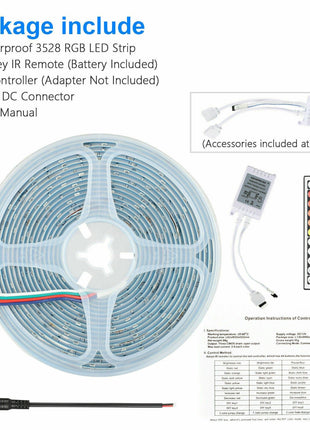 32FT LED SMD Strip Light Flexible 3528 RGB Remote Fairy Lights Room TV Puce Gaia