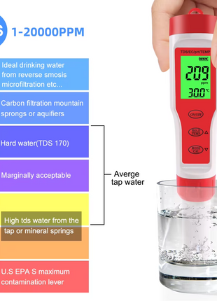 4 in 1 Digital PH EC Meter LCD Tester Pocket Hydroponics Aquarium Puce Gaia