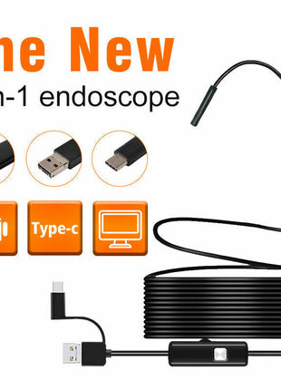 5M 6LEDs Snake Endoscope Borescope 8mm Inspection USB Camera Scope For Puce Gaia
