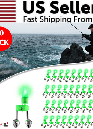10/40 PC LED Night Fishing Bite Bait Alarm 2 Bells Light Rod Tip Clip Puce Gaia