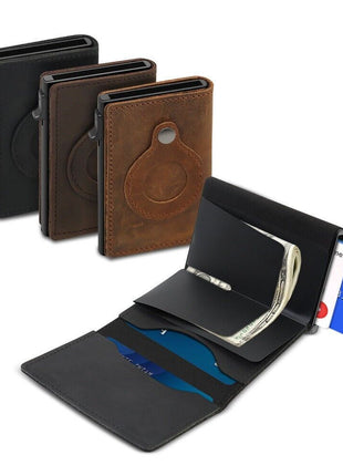 For Airtag Wallet Case Genuine Leather Credit Card Holder Magnetic Air Puce Gaia