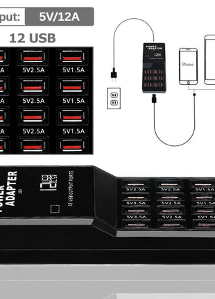 Multi 12 Port USB Charging Station Hub Desktop Wall Cell Phone Charger Puce Gaia