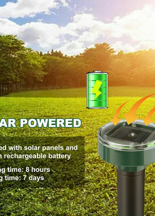Solar Power Animal Repeller Ultrasonic Mole Pest Cat Mice Rodent Puce Gaia