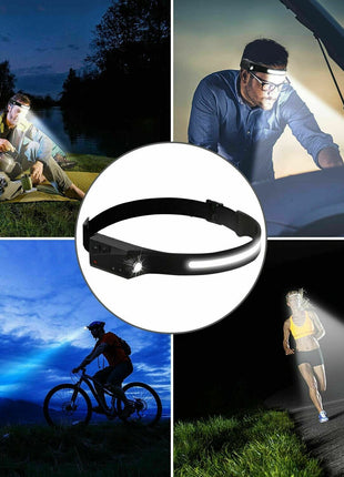COB LED Headlamp USB Rechargeable Headlight Torch Work Light Bar Head Puce Gaia