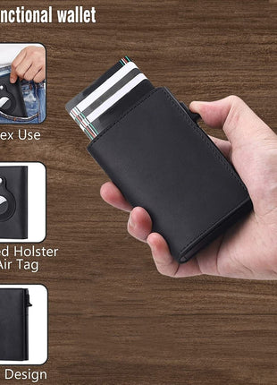 For Airtag Wallet Case Genuine Leather Credit Card Holder Magnetic Air Puce Gaia