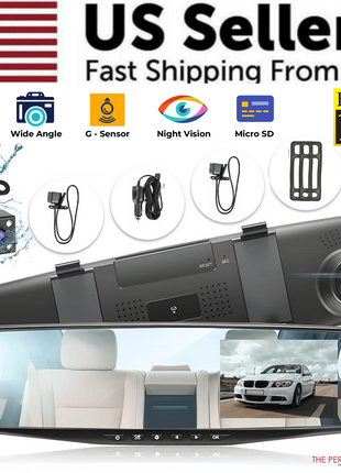 1080P HD Rearview Mirror Car DVR Dual Dash Cam Camera Front Rear Video Puce Gaia