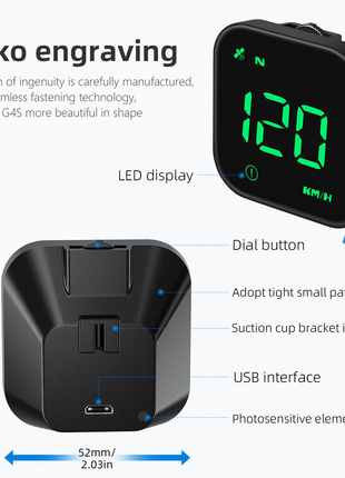 Digital Car HUD GPS Speedometer Head Up Display MPH KMH Compass Puce Gaia