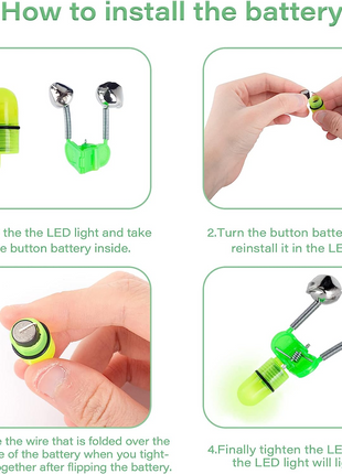 10/40 PC LED Night Fishing Bite Bait Alarm 2 Bells Light Rod Tip Clip Puce Gaia