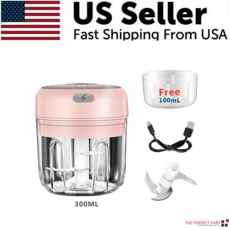 Electric 300ML Garlic Press Chopper Chili Onion Fruits Meat Mincer Puce Gaia