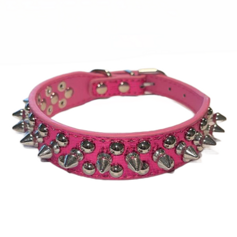 Spiked Studded Leather Dog Collar Rivets Pet Small Large Cat Pit Bull Puce Gaia