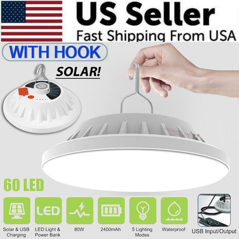 Rechargeable 60 LED Outdoor Camping Tent Light USB & Solar Lantern Puce Gaia