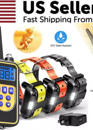 3000 FT Dog Training US Collar Rechargeable Remote Shock PET Puce Gaia