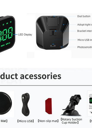 Digital Car HUD GPS Speedometer Head Up Display MPH KMH Compass Puce Gaia