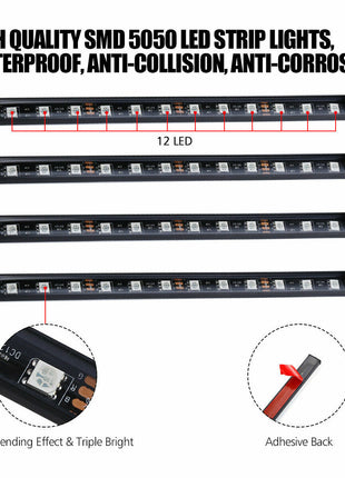 4X 48LED RGB Car Interior Atmosphere Light Strip Bar Bluetooth APP Puce Gaia