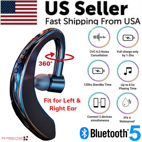 Wireless Bluetooth 5.0 Earpiece Headset Driving Trucker Earbuds Noise Puce Gaia