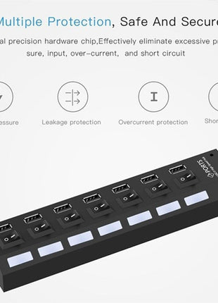 7 Port USB 2.0 / 3.0 Hub Splitter Adapter High Speed For PC Laptop Mac Puce Gaia
