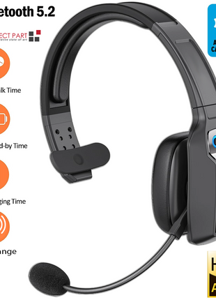 Trucker Bluetooth 5.2 Wireless Headset With Noise Cancelling Mic For Puce Gaia