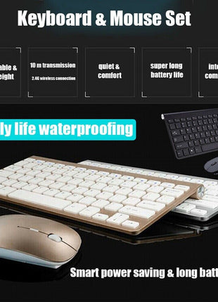 Mini Wireless Keyboard And Mouse Set Waterproof 2.4G For Mac Apple PC Puce Gaia