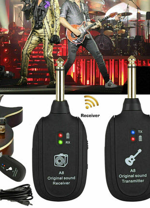 UHF Guitar Wireless System Transmitter+Receiver Built In Rechargeable Puce Gaia