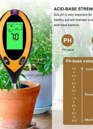 4 In 1 LCD Digital Soil Tester PH Water Moisture Temperature Sunlight Puce Gaia