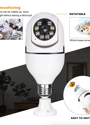 360° 1080P IP E27 Light Bulb Camera Wi-Fi IR Night Smart Home Wireless Puce Gaia