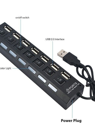 7 Port USB 2.0 / 3.0 Hub Splitter Adapter High Speed For PC Laptop Mac Puce Gaia