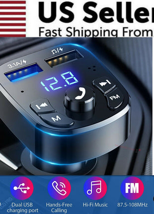 Wireless Car Bluetooth FM Transmitter MP3 Audio USB Charger Adapter Puce Gaia