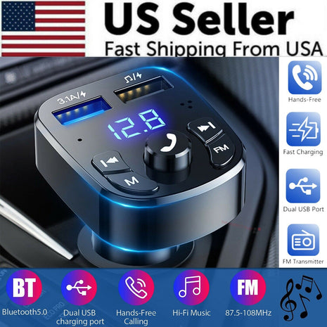 Wireless Car Bluetooth FM Transmitter MP3 Audio USB Charger Adapter Puce Gaia