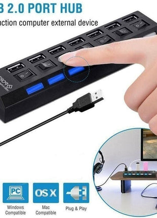 7 Port USB 2.0 / 3.0 Hub Splitter Adapter High Speed For PC Laptop Mac Puce Gaia