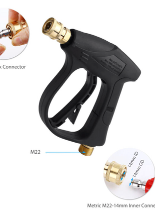 1/4" High Pressure Washer Gun 4000 PSI Car Wash Foam Spray Short Wand Puce Gaia