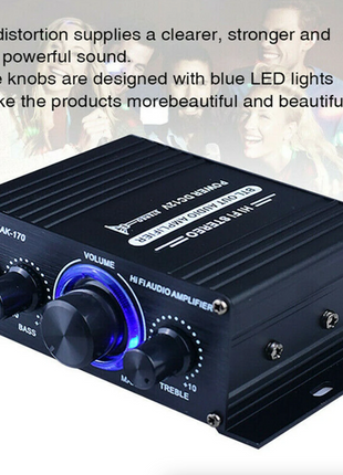 400W 12V 2 Channel Powerful Stereo Audio Power Amplifier HiFi Bass Amp Puce Gaia