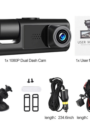Car Dual Lens Dash Cam HD 1080P Front/Rear/Inside Video Recorder Puce Gaia