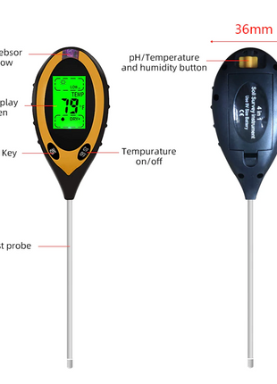 4 In 1 LCD Digital Soil Tester PH Water Moisture Temperature Sunlight Puce Gaia