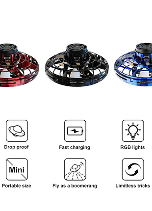 Flying Fidget Spinner Drone Ball UFO Stress Focus Hand Fun Toy LED Puce Gaia