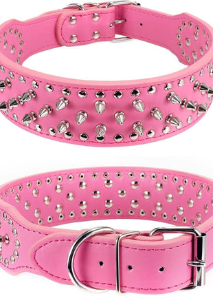 Spiked Studded Leather Dog Collar Rivets Pet Small Large Cat Pit Bull Puce Gaia