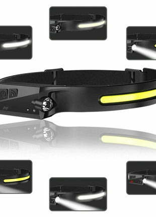 COB LED Headlamp USB Rechargeable Headlight Torch Work Light Bar Head Puce Gaia