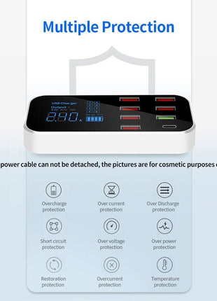Multi USB 8-Port Fast Desktop Hub Wall Charger Charging Station Quick Puce Gaia