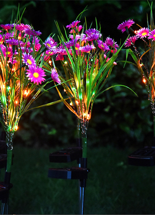 Solar Garden Lights LED Flower Stake Lamp Outdoor Yard Waterproof Puce Gaia