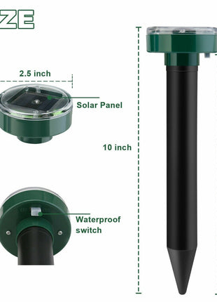 Solar Power Animal Repeller Ultrasonic Mole Pest Cat Mice Rodent Puce Gaia