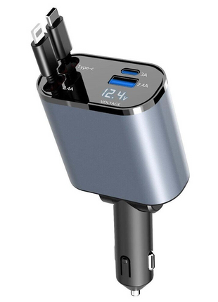 Retractable Car Charger 4 in 1 Fast Car Phone Charger 120W With USB Puce Gaia