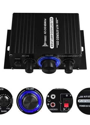 400W 12V 2 Channel Powerful Stereo Audio Power Amplifier HiFi Bass Amp Puce Gaia