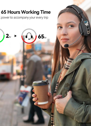 Trucker Bluetooth 5.2 Wireless Headset With Noise Cancelling Mic For Puce Gaia