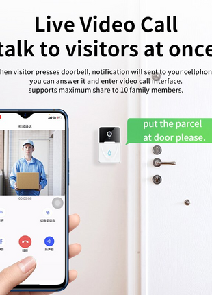 Wireless Security WiFi Smart Doorbell Intercom Video Camera Bell Chime Puce Gaia