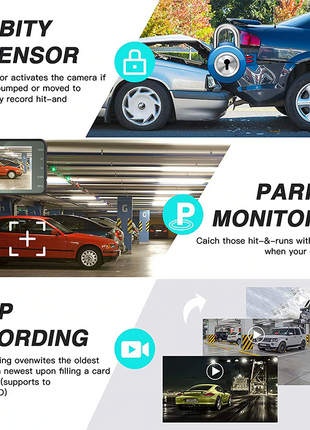 Touch Screen Dash Cam 4" 1080P Dual Lens Car DVR Recorder Front And Puce Gaia